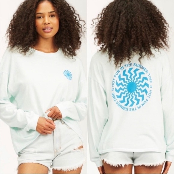 NWT Billabong Surfadelic Long Sleeve Graphic T-Shirt In Light Blue Green - Picture 1 of 12